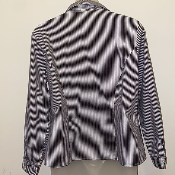 Christopher & Banks Petite Black White Stripe Top Shirt Blouse Button PM medium - Picture 4 of 7